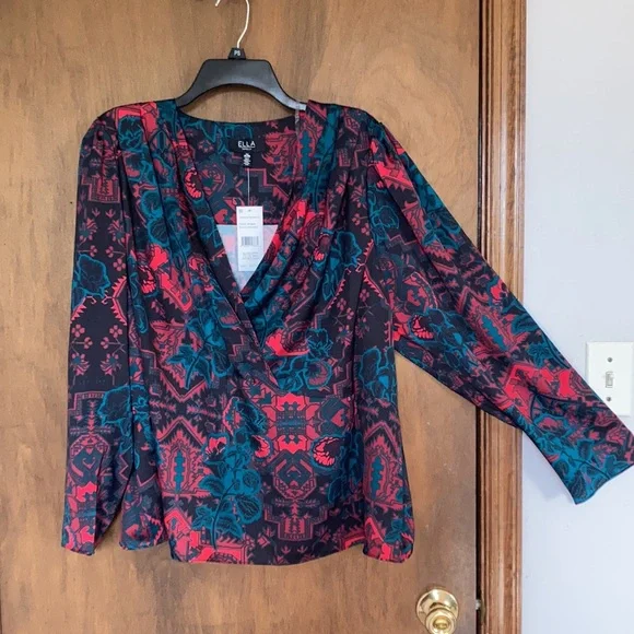 Ella abstract floral printed top office blouse retro vibe 2X - Picture 11 of 17